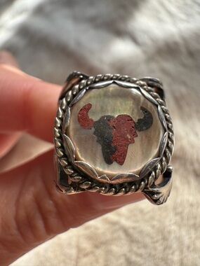 Sterling Silver Inlay Buffalo Skull Ring